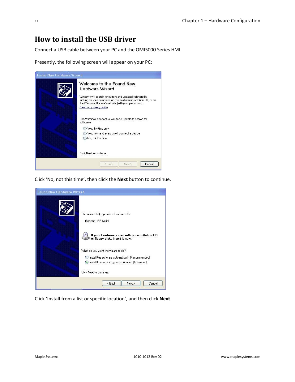 How to install the usb driver | Maple Systems OMI5100A-CE User Manual | Page 15 / 38