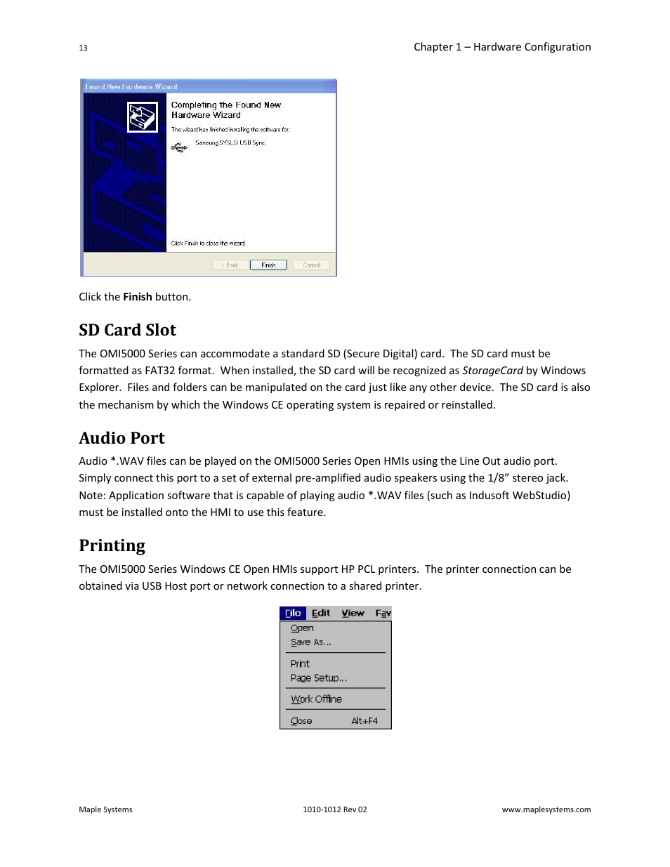 Sd card slot, Audio port, Printing | Maple Systems OMI5100A-CE User Manual | Page 17 / 38