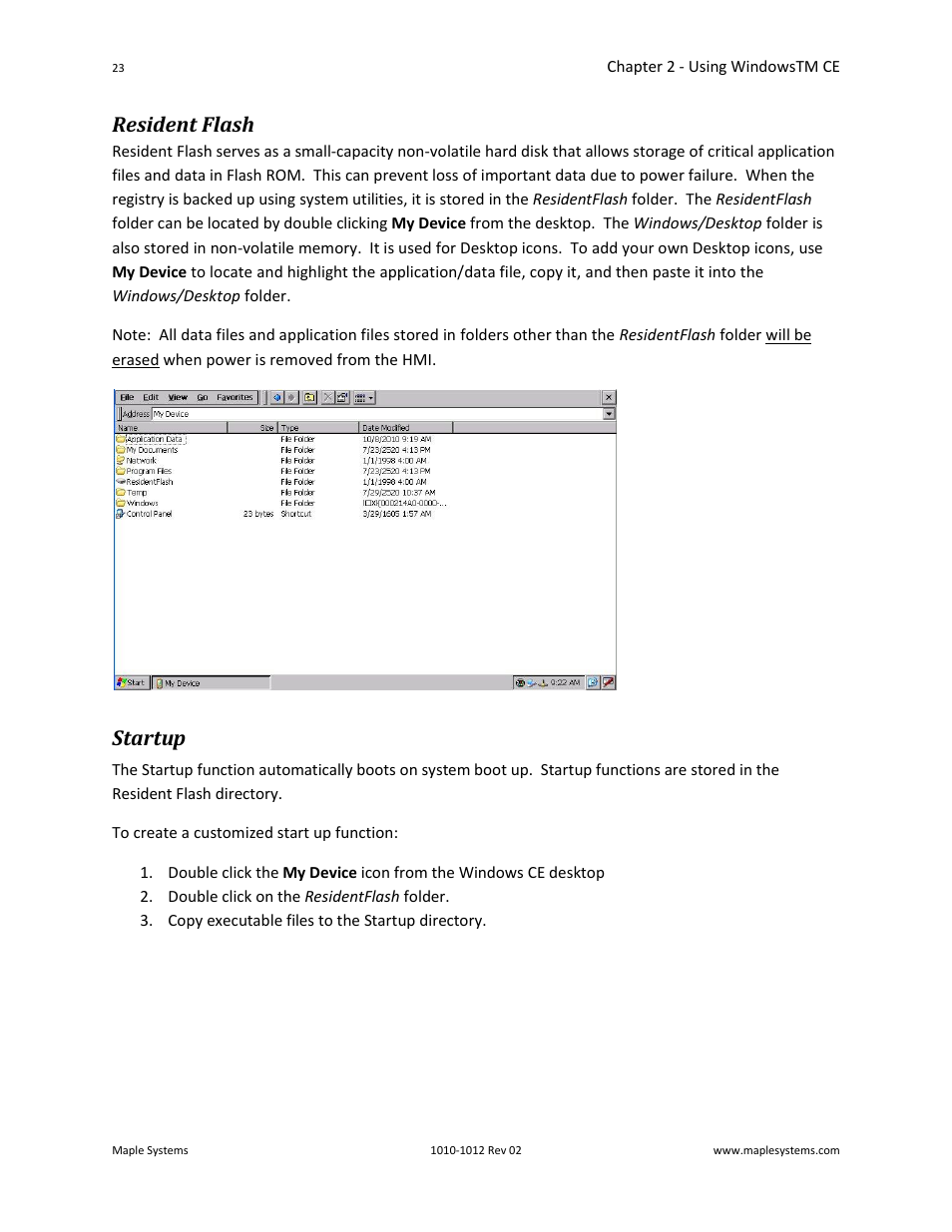 Resident flash, Startup | Maple Systems OMI5100A-CE User Manual | Page 27 / 38