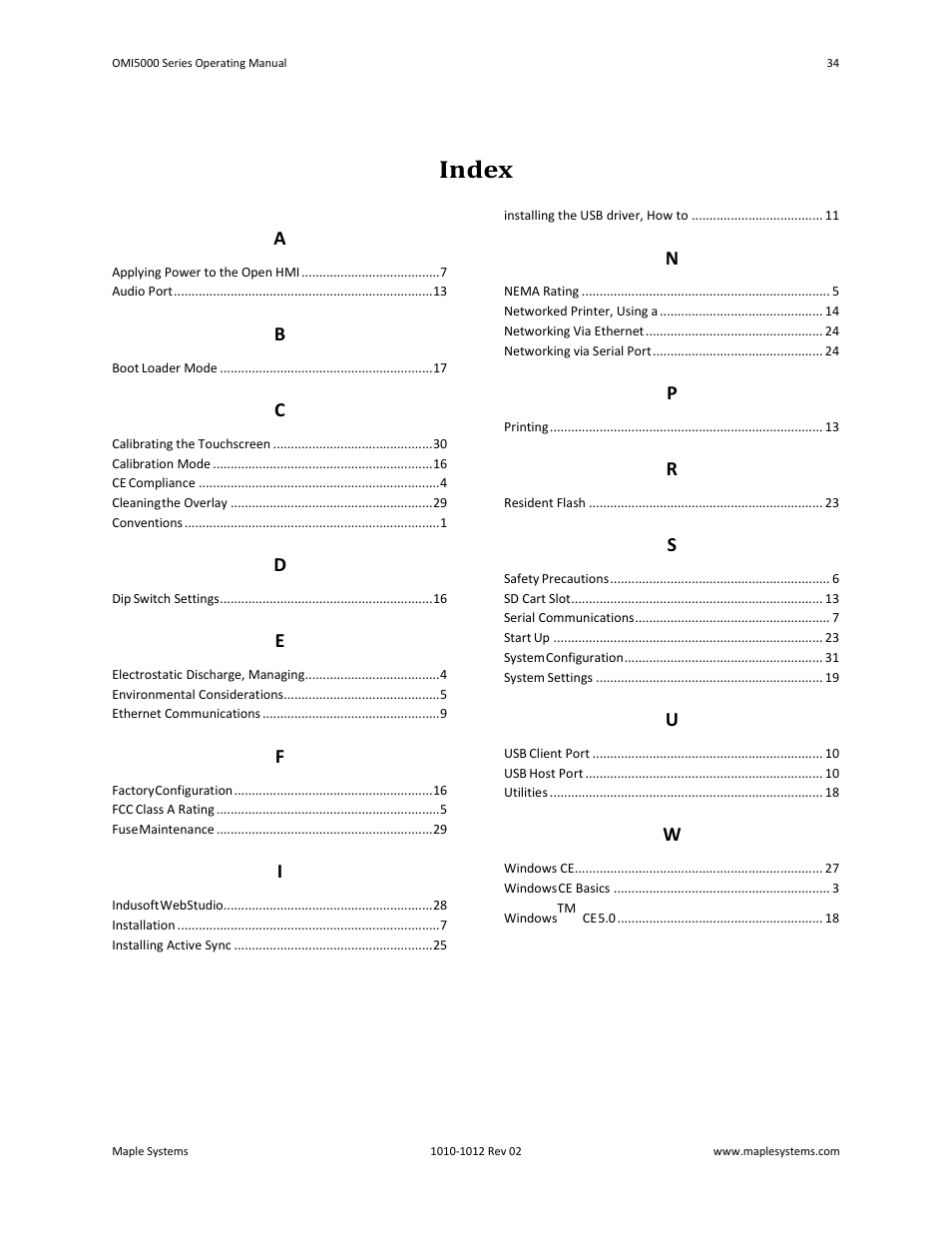 Index | Maple Systems OMI5100A-CE User Manual | Page 38 / 38