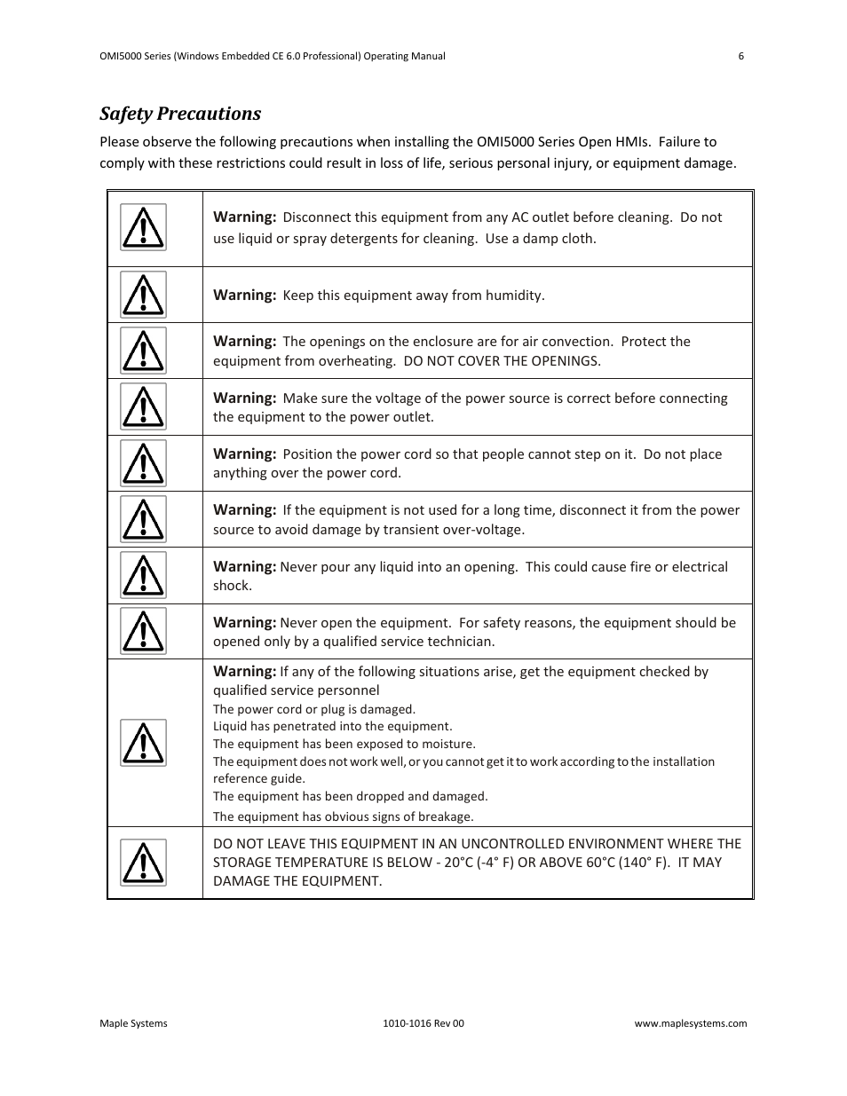 Safety precautions | Maple Systems Windows CE Embedded 6.0 Professional Edition User Manual | Page 10 / 40