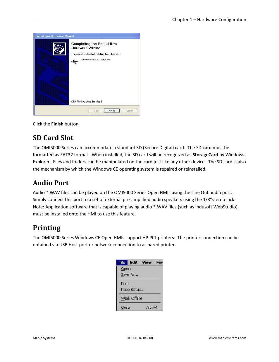 Sd card slot, Audio port, Printing | Maple Systems Windows CE Embedded 6.0 Professional Edition User Manual | Page 17 / 40