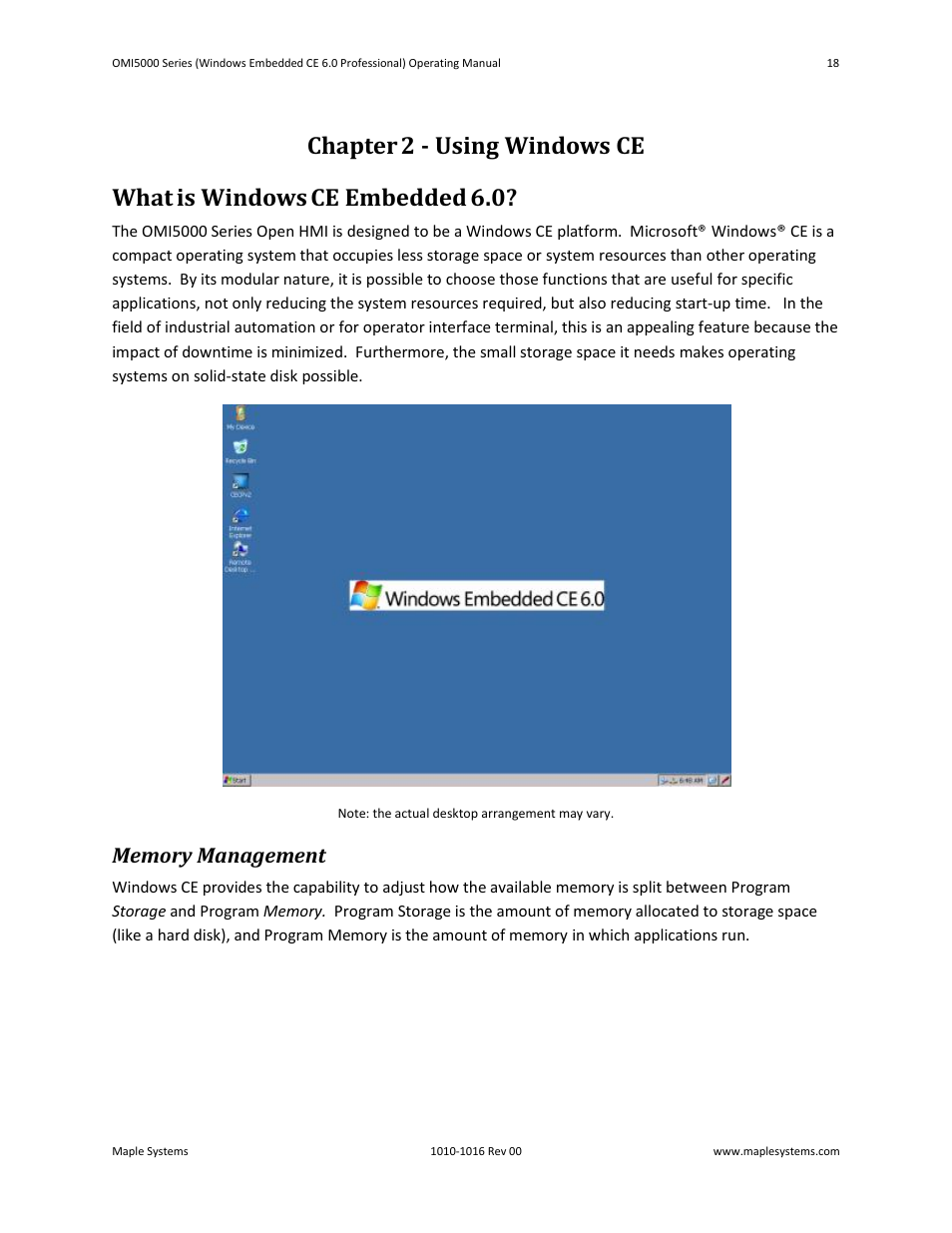 Chapter 2 - using windows ce, What is windows, Ce embedded 6.0 | Memory management, Chapter 2 - using windows ce what is windows | Maple Systems Windows CE Embedded 6.0 Professional Edition User Manual | Page 22 / 40