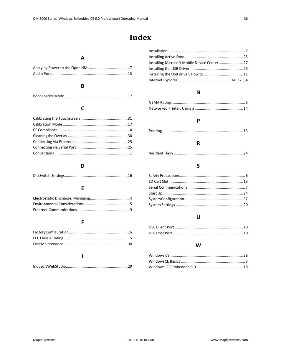 Index | Maple Systems Windows CE Embedded 6.0 Professional Edition User Manual | Page 40 / 40