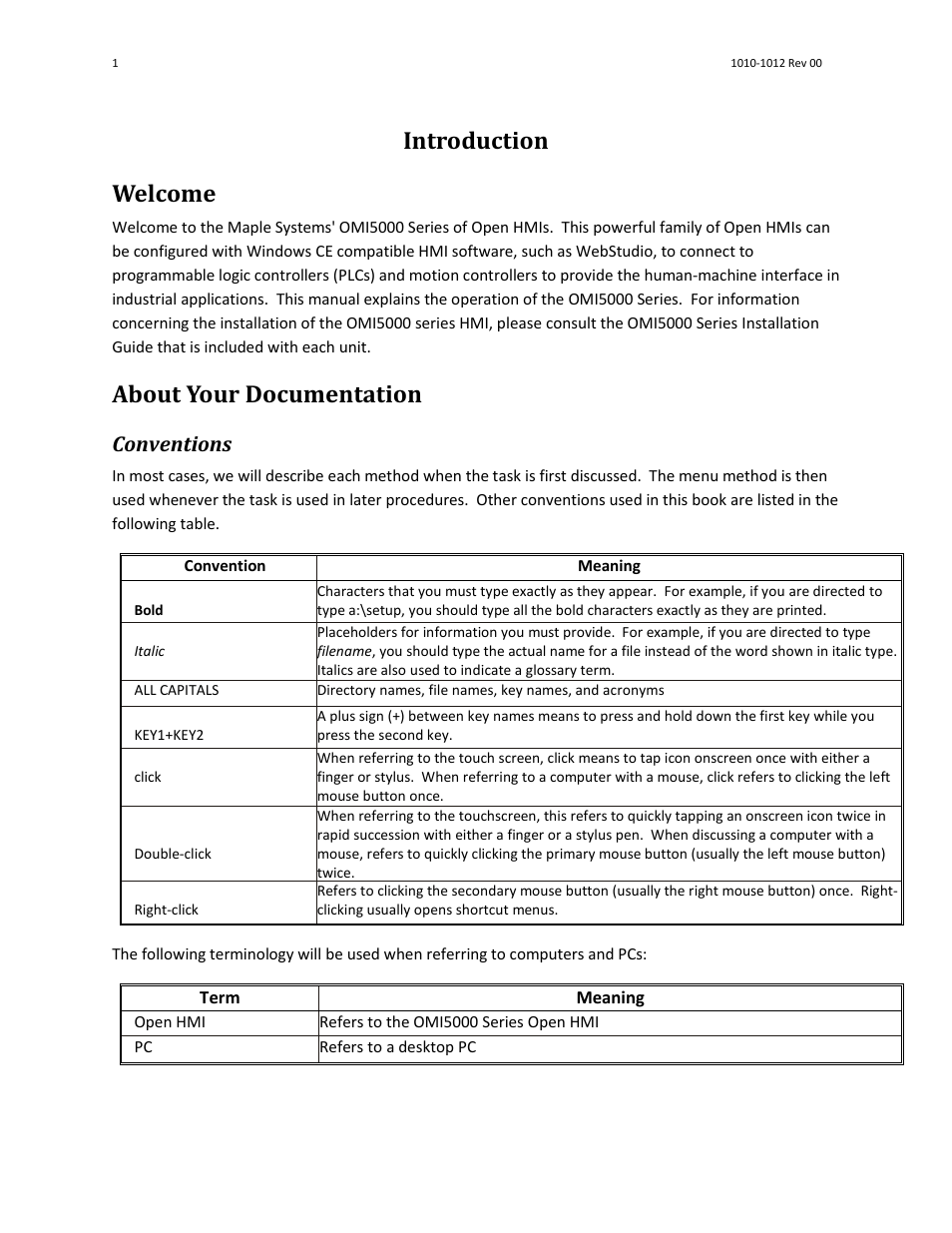 Introduction, Welcome, About your documentation | Conventions, Introduction welcome | Maple Systems Windows CE Embedded 6.0 Professional Edition User Manual | Page 5 / 40