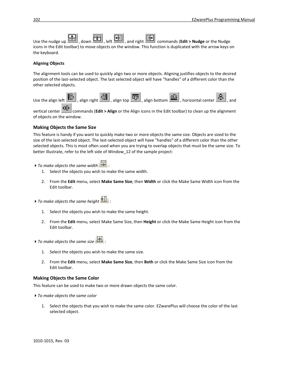 Making objects the same size, Making objects the same color | Maple Systems 5000HD Series User Manual | Page 108 / 264