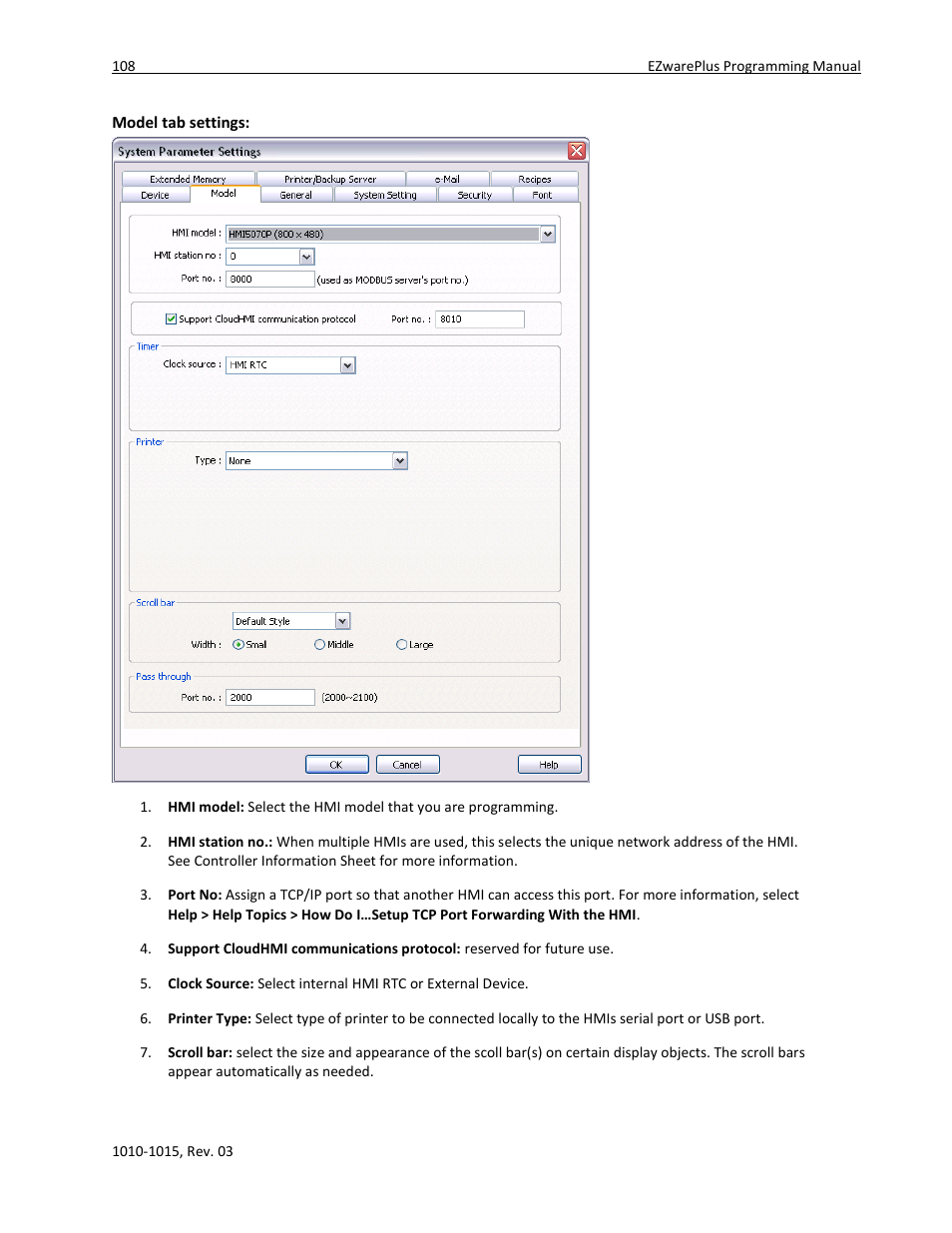 Model tab settings | Maple Systems 5000HD Series User Manual | Page 114 / 264
