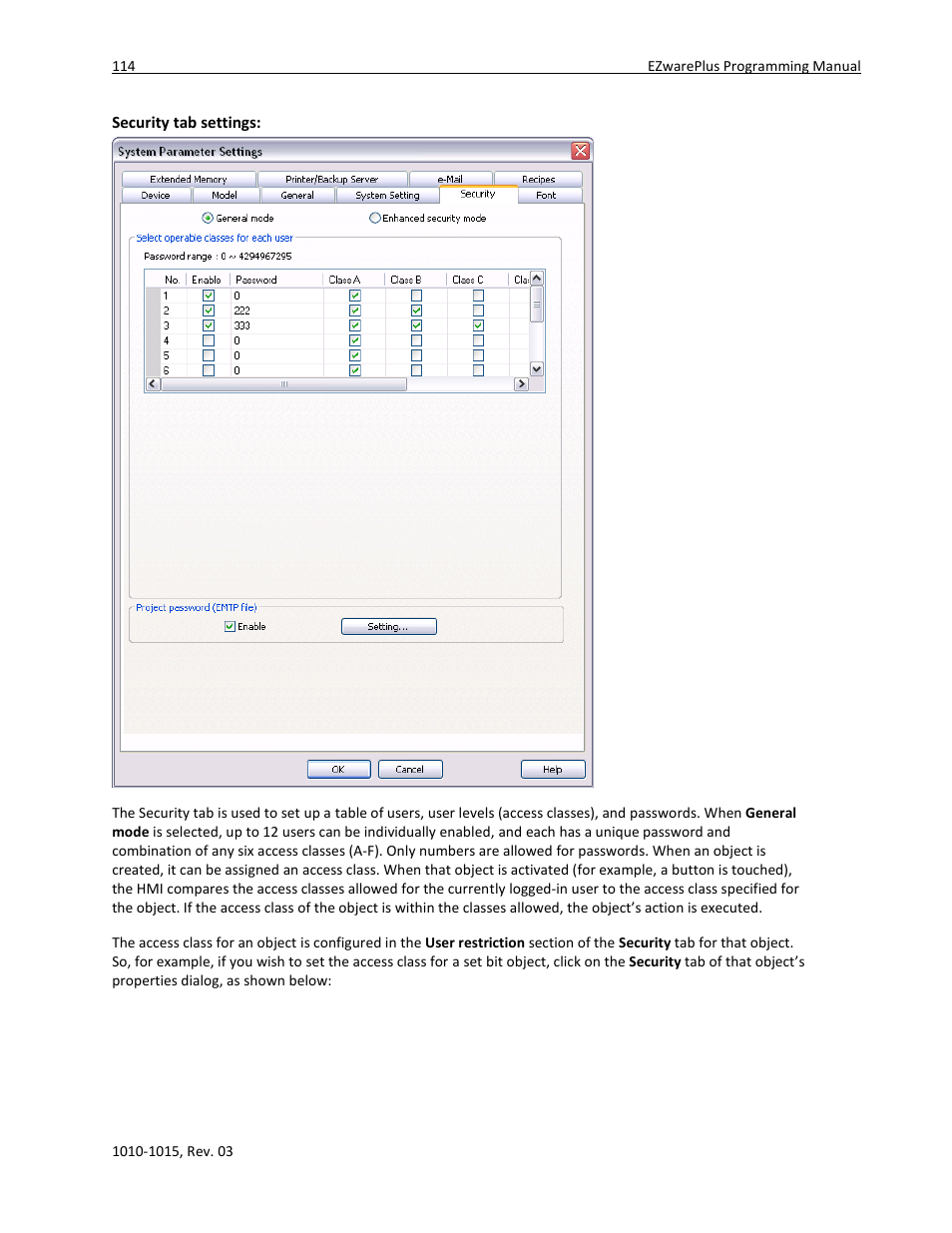 Security tab settings | Maple Systems 5000HD Series User Manual | Page 120 / 264