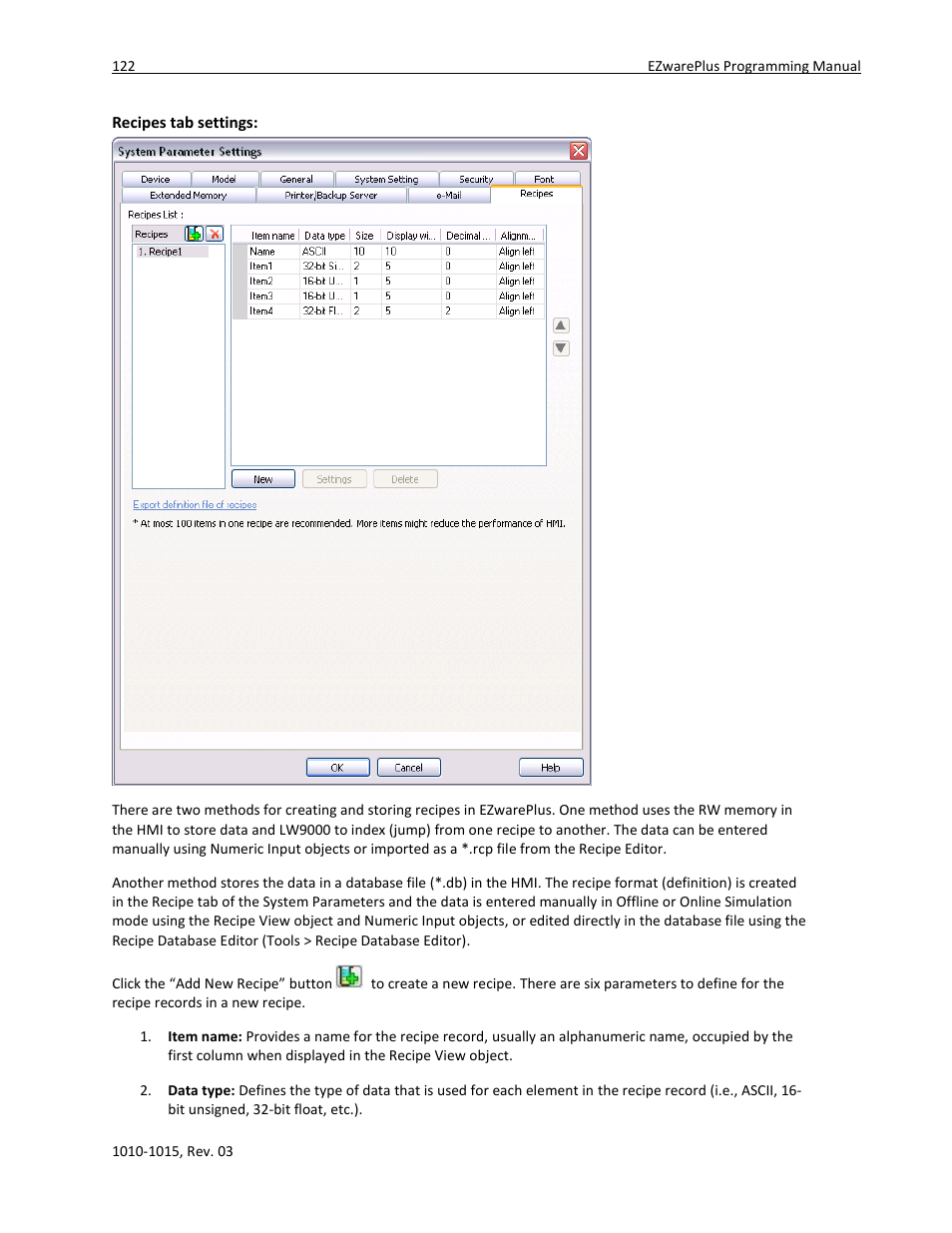 Recipes tab settings | Maple Systems 5000HD Series User Manual | Page 128 / 264