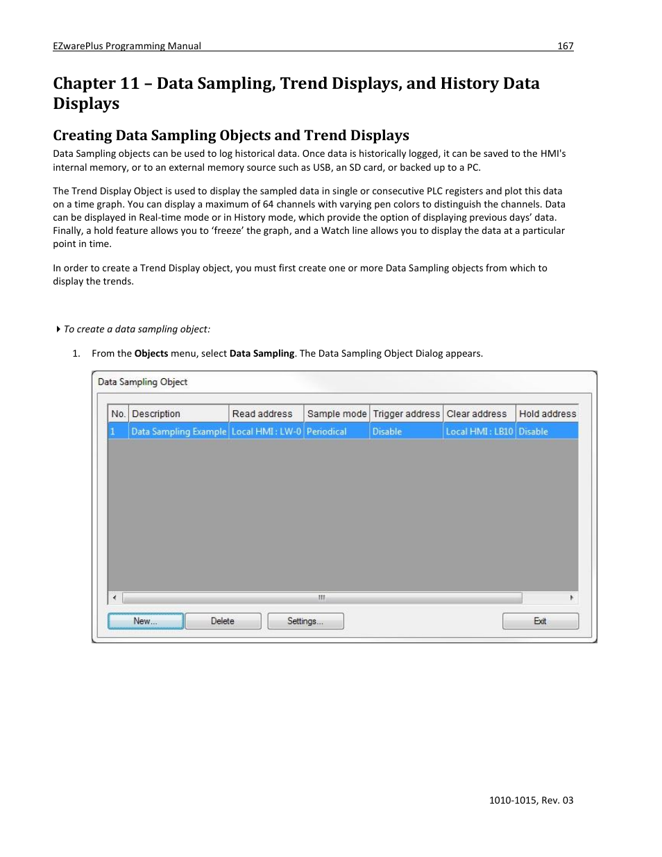 Creating data sampling objects and trend displays | Maple Systems 5000HD Series User Manual | Page 173 / 264
