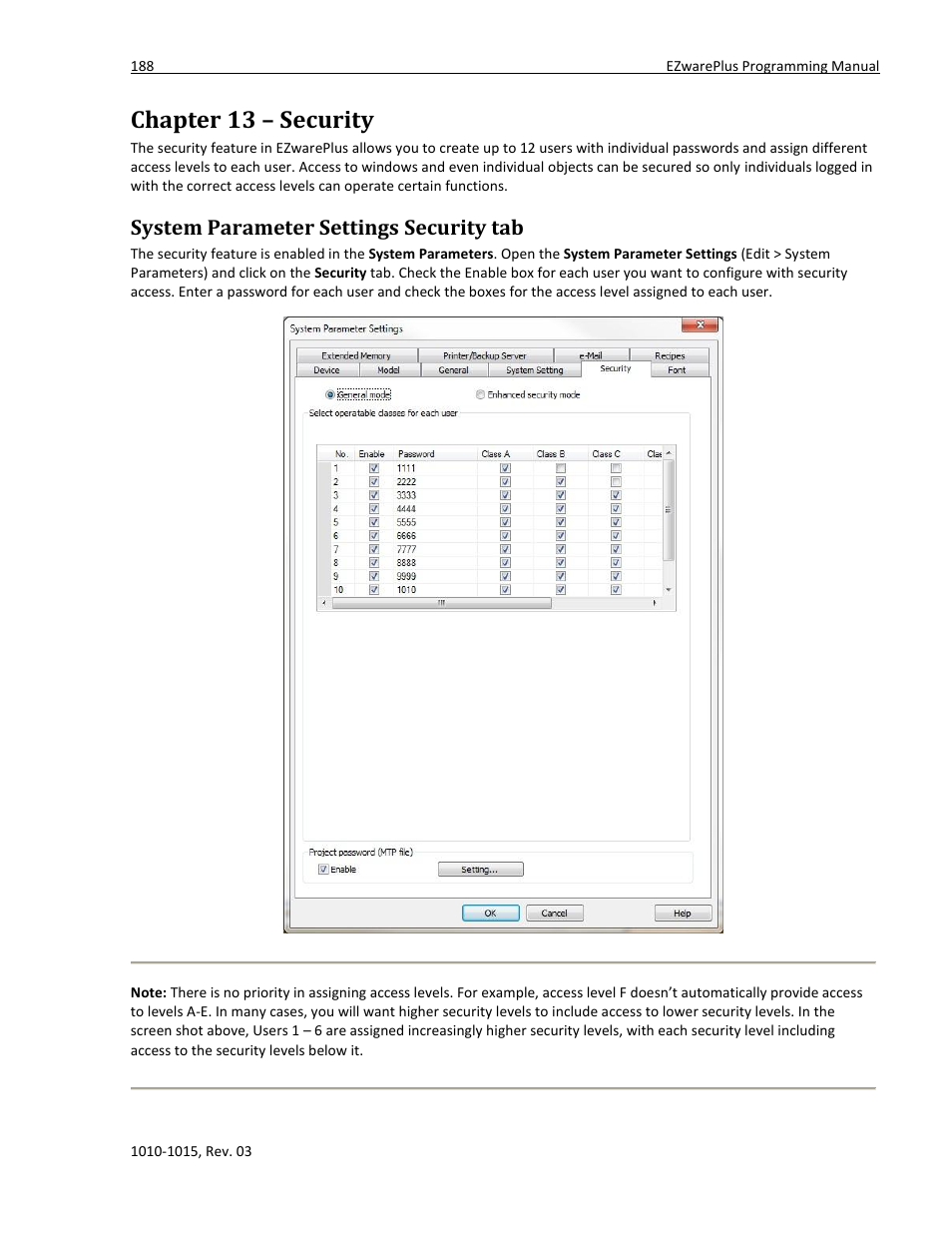 Chapter 13 – security, System parameter settings security tab | Maple Systems 5000HD Series User Manual | Page 194 / 264