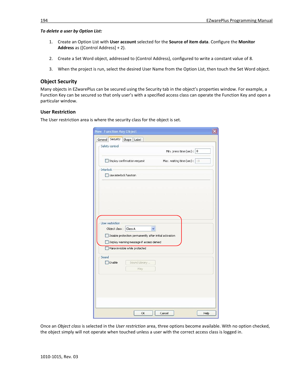 Object security, User restriction | Maple Systems 5000HD Series User Manual | Page 200 / 264