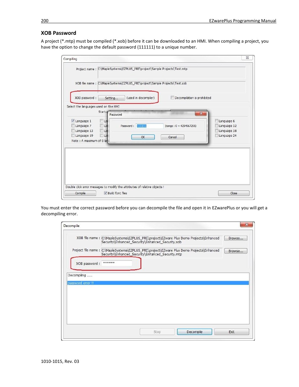 Xob password | Maple Systems 5000HD Series User Manual | Page 206 / 264