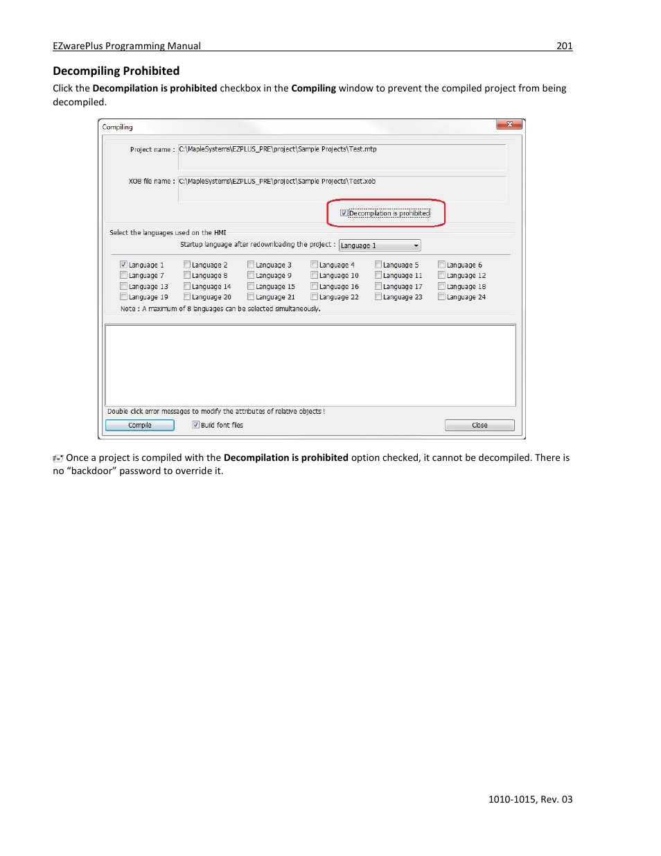 Decompiling prohibited | Maple Systems 5000HD Series User Manual | Page 207 / 264