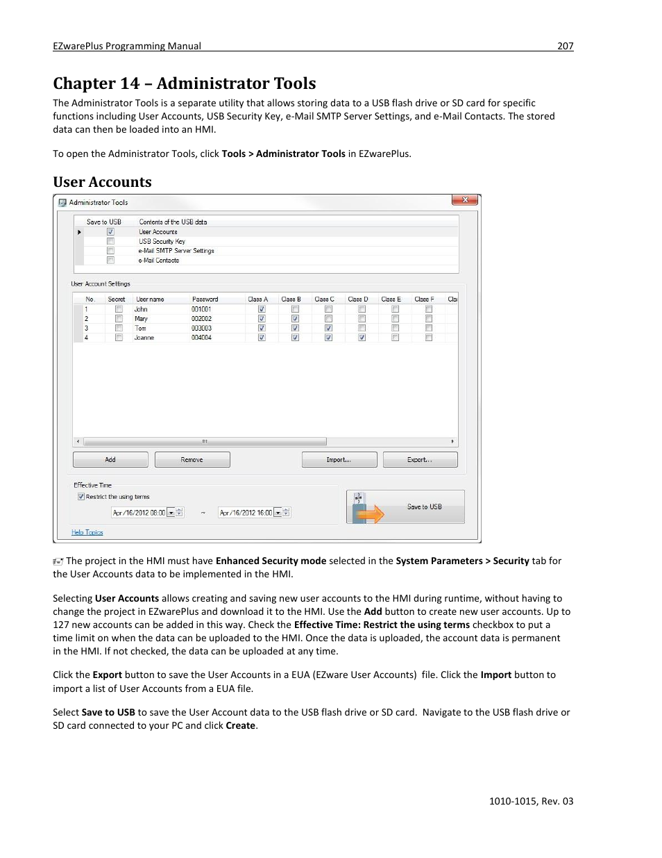 Chapter 14 – administrator tools, User accounts | Maple Systems 5000HD Series User Manual | Page 213 / 264
