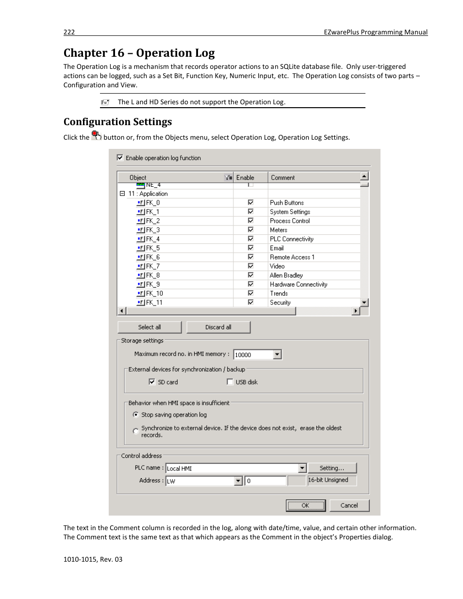 Chapter 16 – operation log, Configuration settings | Maple Systems 5000HD Series User Manual | Page 228 / 264