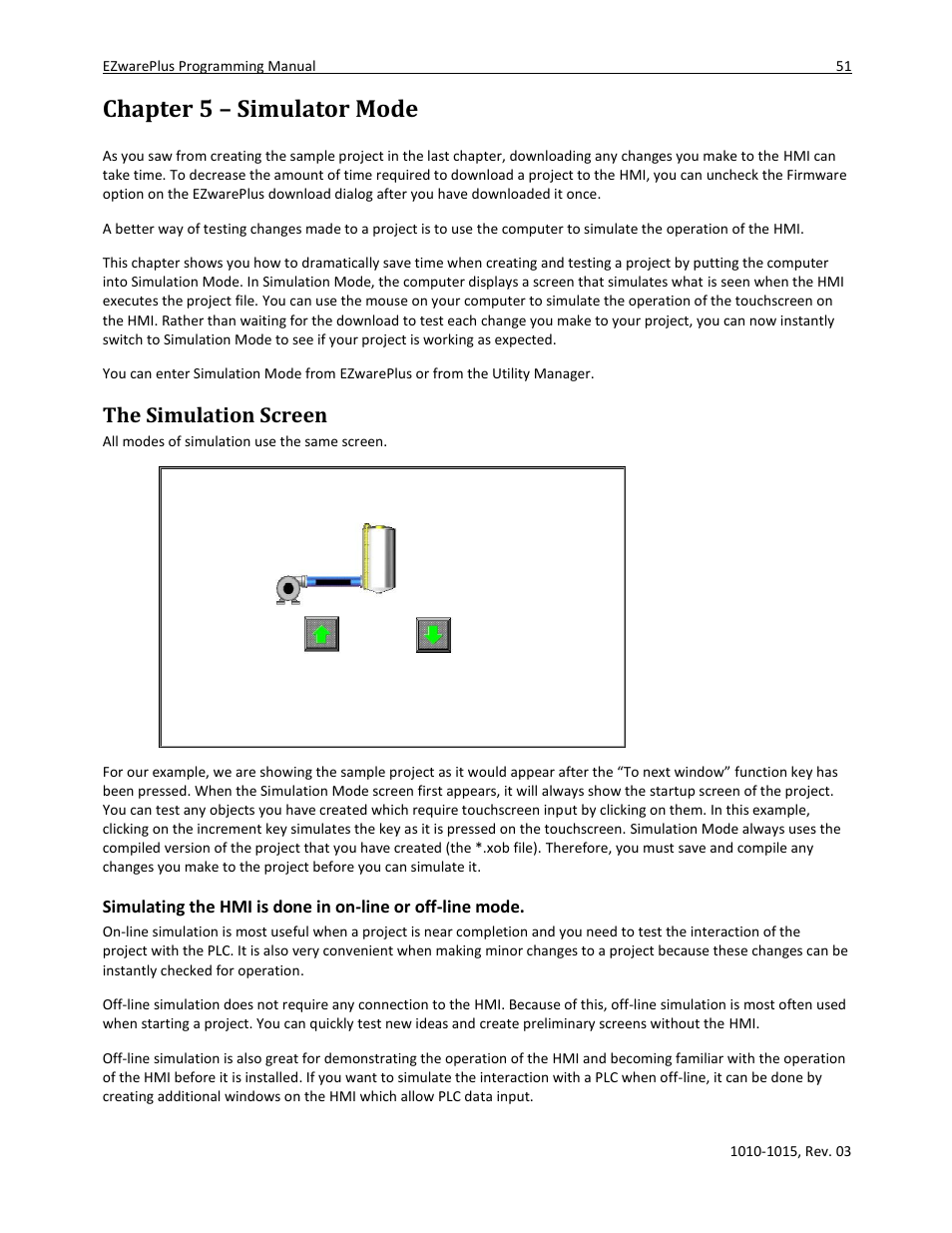 Chapter 5 – simulator mode, The simulation screen | Maple Systems 5000HD Series User Manual | Page 57 / 264