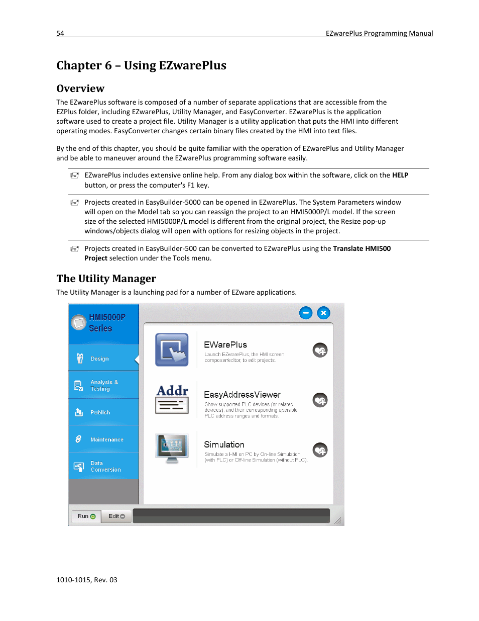 Chapter 6 – using ezwareplus, Overview, The utility manager | Maple Systems 5000HD Series User Manual | Page 60 / 264