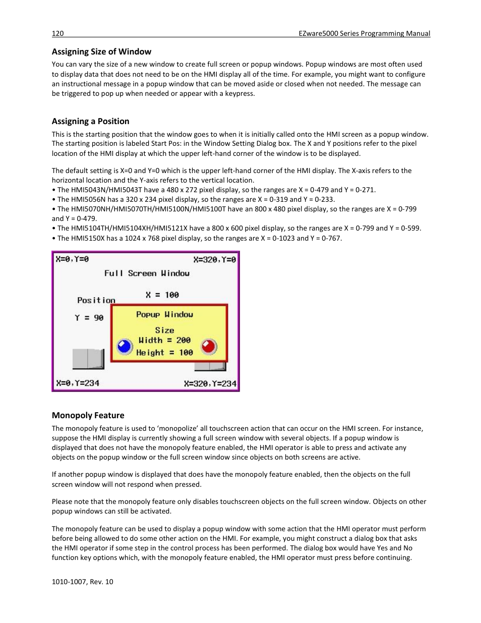 Assigning size of window, Assigning a position, Monopoly feature | Maple Systems HMI5000 Series User Manual | Page 126 / 202