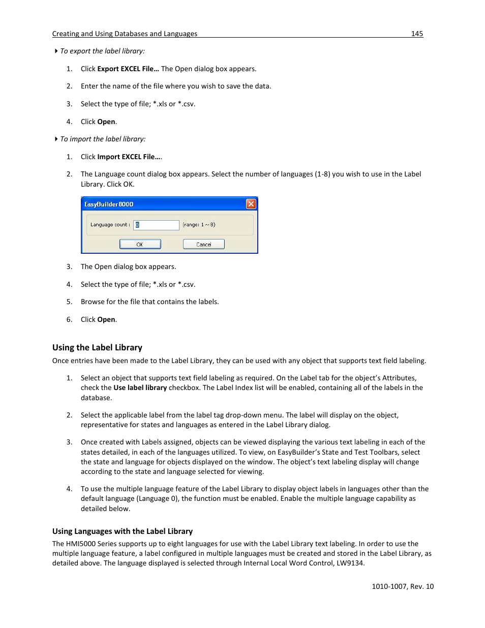 Using the label library, Using languages with the label library | Maple Systems HMI5000 Series User Manual | Page 151 / 202