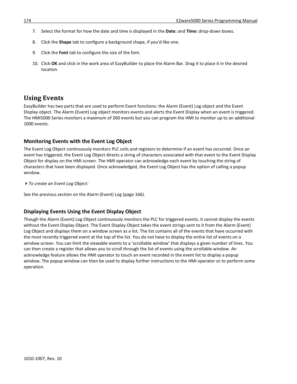 Using events, Monitoring events with the event log object | Maple Systems HMI5000 Series User Manual | Page 180 / 202