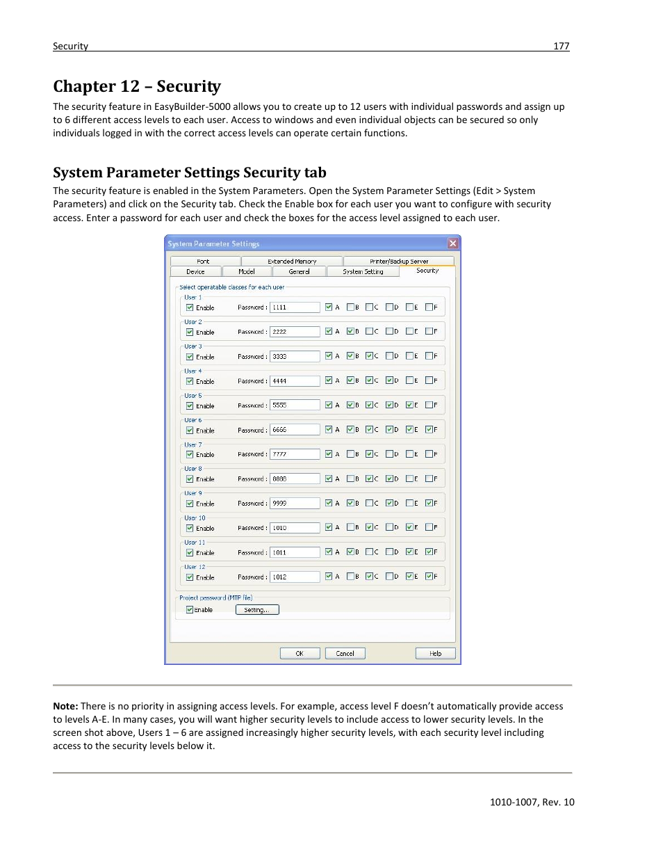 Chapter 12 – security, System parameter settings security tab | Maple Systems HMI5000 Series User Manual | Page 183 / 202