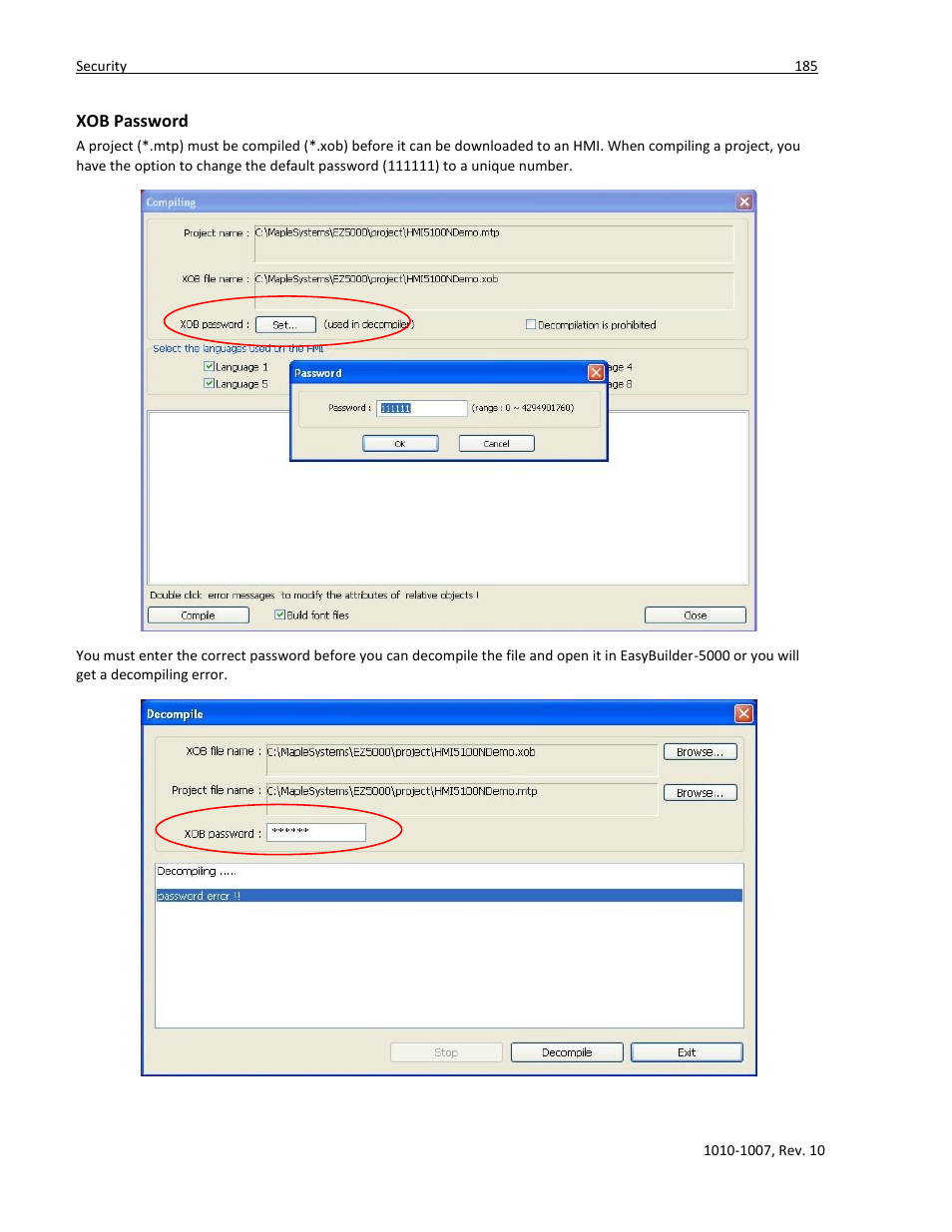 Xob password | Maple Systems HMI5000 Series User Manual | Page 191 / 202