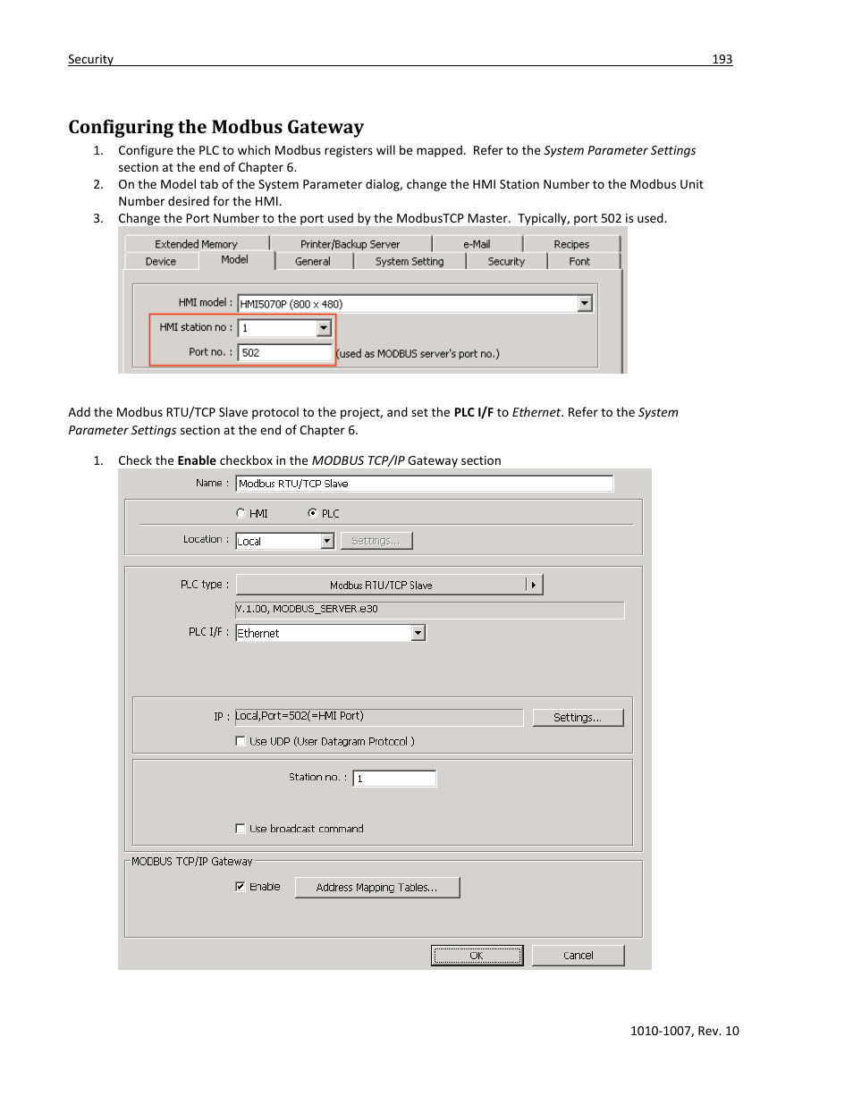 Configuring the modbus gateway | Maple Systems HMI5000 Series User Manual | Page 199 / 202
