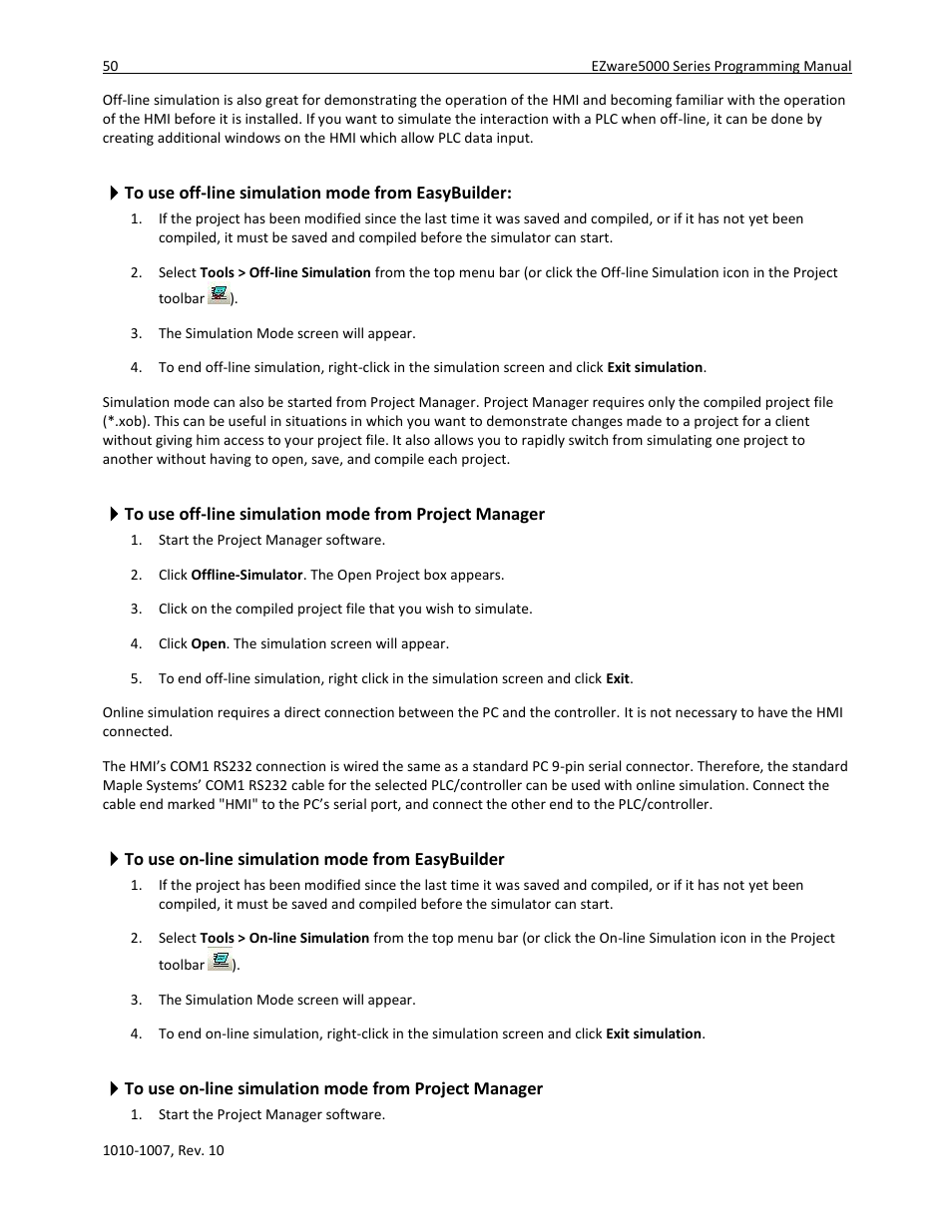 To use on-line simulation mode from easybuilder | Maple Systems HMI5000 Series User Manual | Page 56 / 202