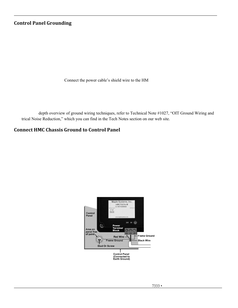 Control panel grounding, Connect hmc chassis ground to control panel | Maple Systems HMC7000 Series User Manual | Page 13 / 27