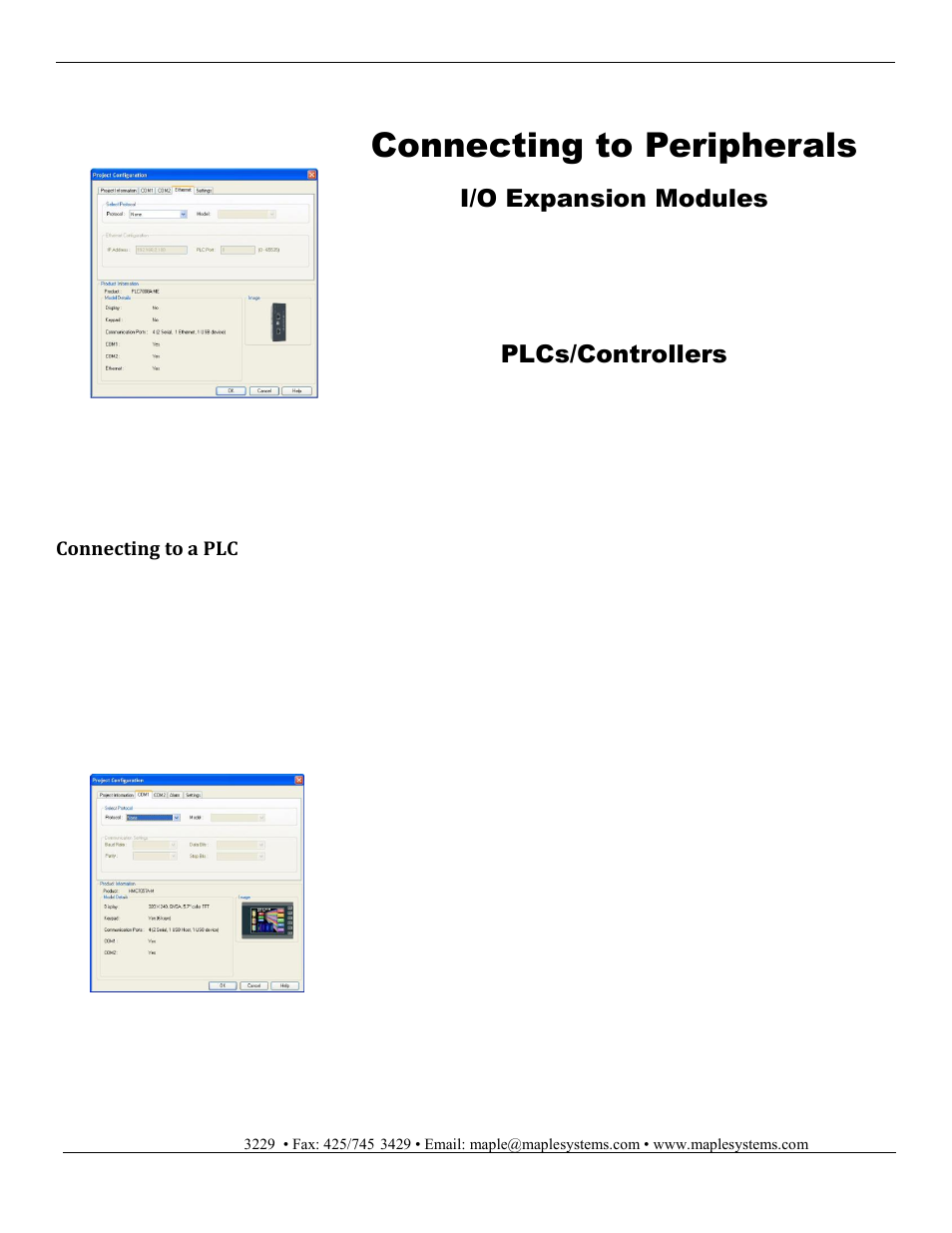 Connecting to peripherals, I/o expansion modules, Plcs/controllers | Maple Systems HMC7000 Series User Manual | Page 18 / 27