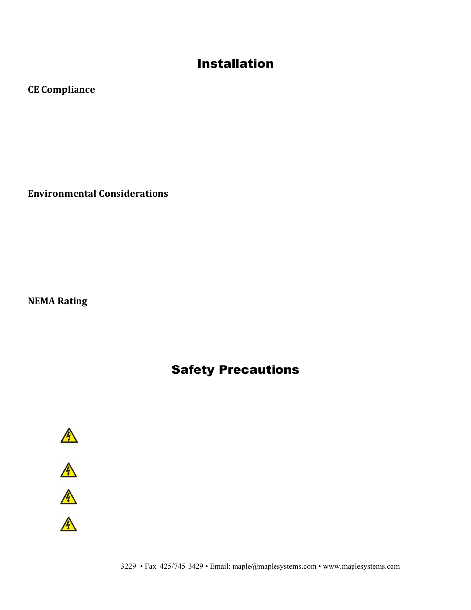 Installation, Safety precautions | Maple Systems HMC7000 Series User Manual | Page 6 / 27