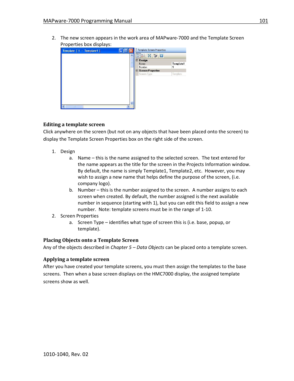 Editing a template screen, Placing objects onto a template screen, Applying a template screen | Maple Systems MAPware-7000 User Manual | Page 101 / 336