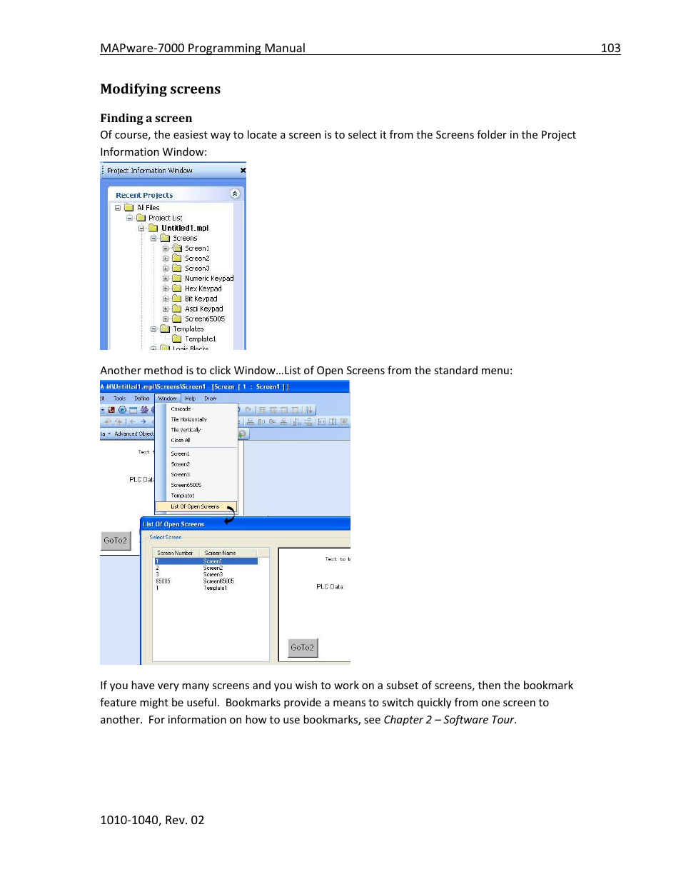Modifying screens, Finding a screen | Maple Systems MAPware-7000 User Manual | Page 103 / 336
