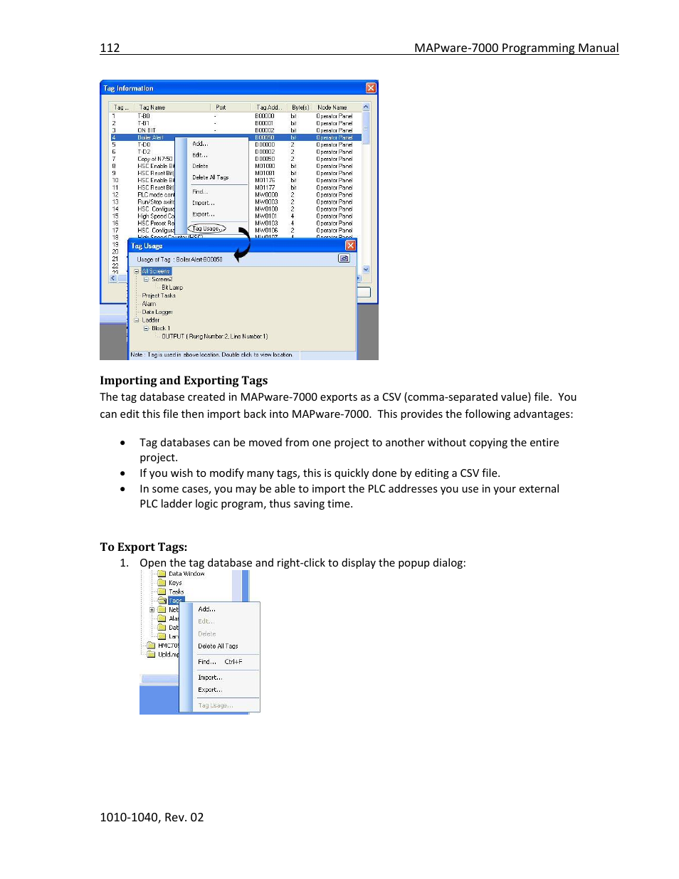 Importing and exporting tags, To export tags | Maple Systems MAPware-7000 User Manual | Page 112 / 336