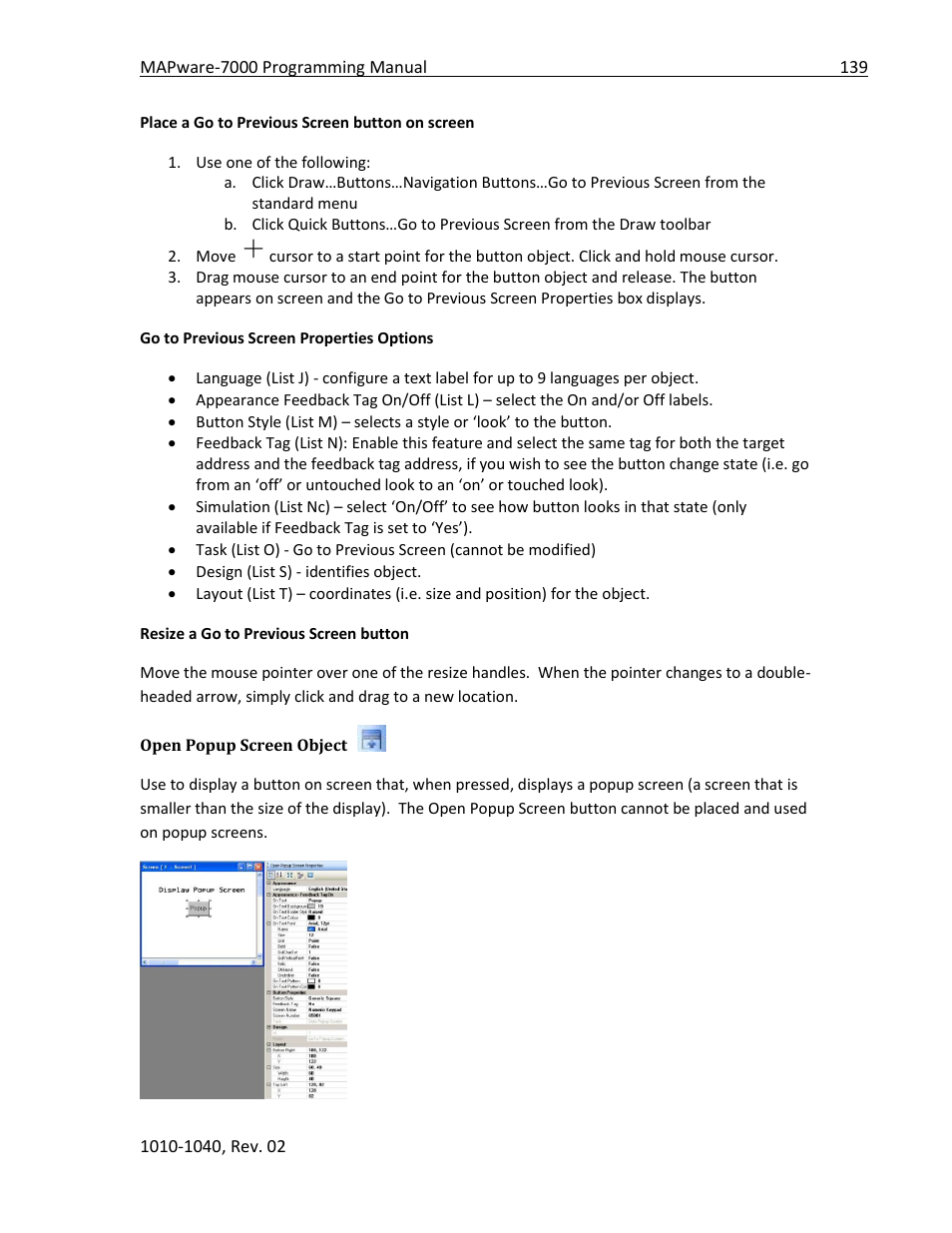 Open popup screen object | Maple Systems MAPware-7000 User Manual | Page 139 / 336