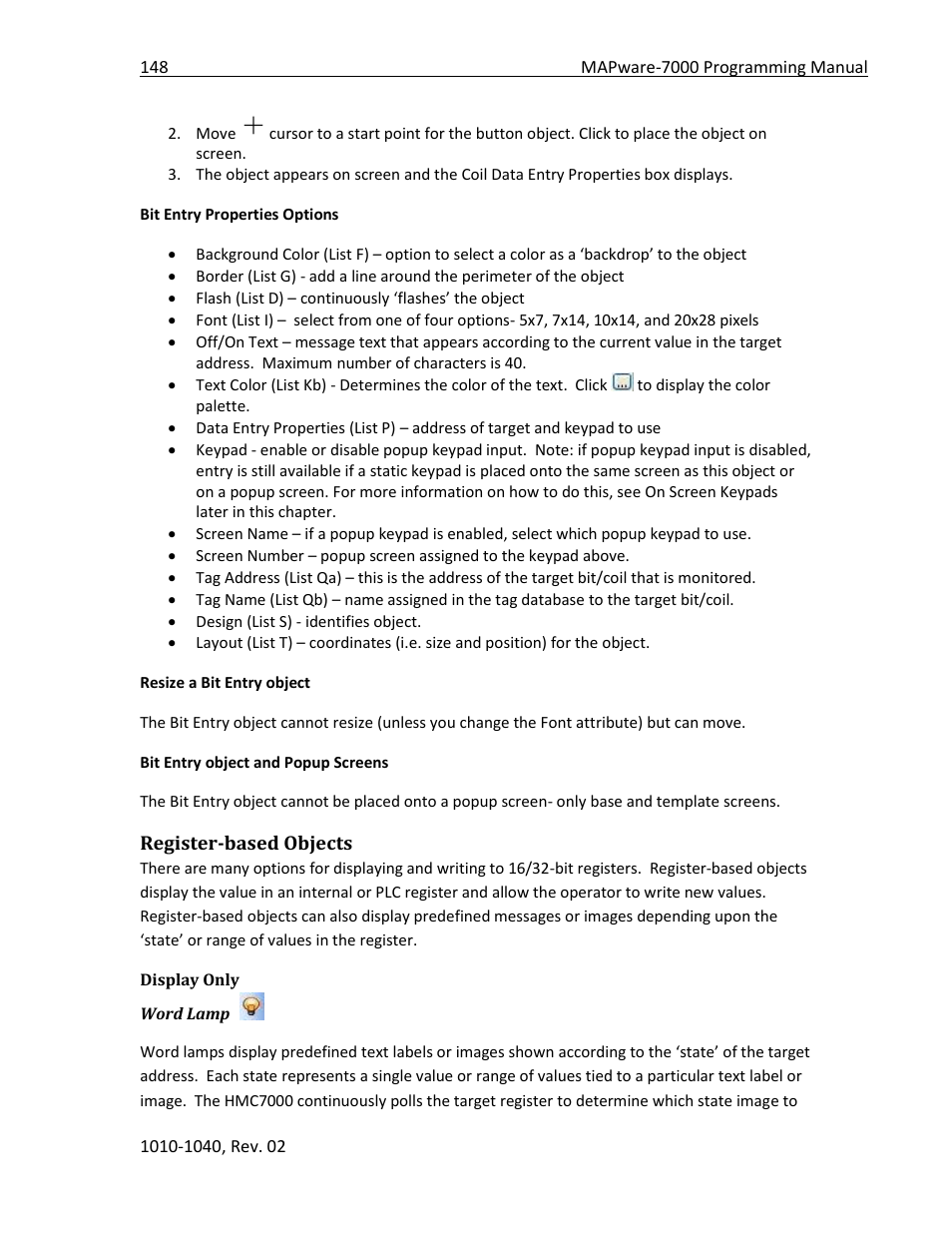 Register-based objects, Display only | Maple Systems MAPware-7000 User Manual | Page 148 / 336