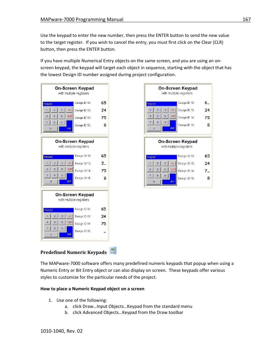 Predefined numeric keypads | Maple Systems MAPware-7000 User Manual | Page 167 / 336