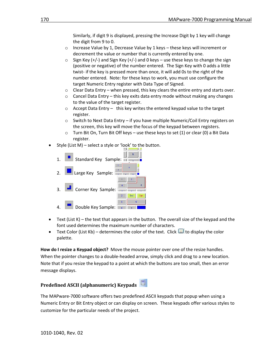 Predefined ascii (alphanumeric) keypads | Maple Systems MAPware-7000 User Manual | Page 170 / 336