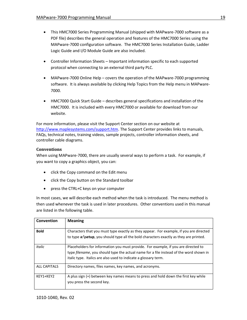 Conventions | Maple Systems MAPware-7000 User Manual | Page 19 / 336