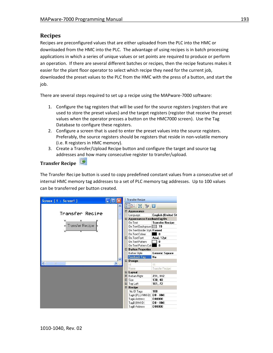 Recipes, Transfer recipe | Maple Systems MAPware-7000 User Manual | Page 193 / 336