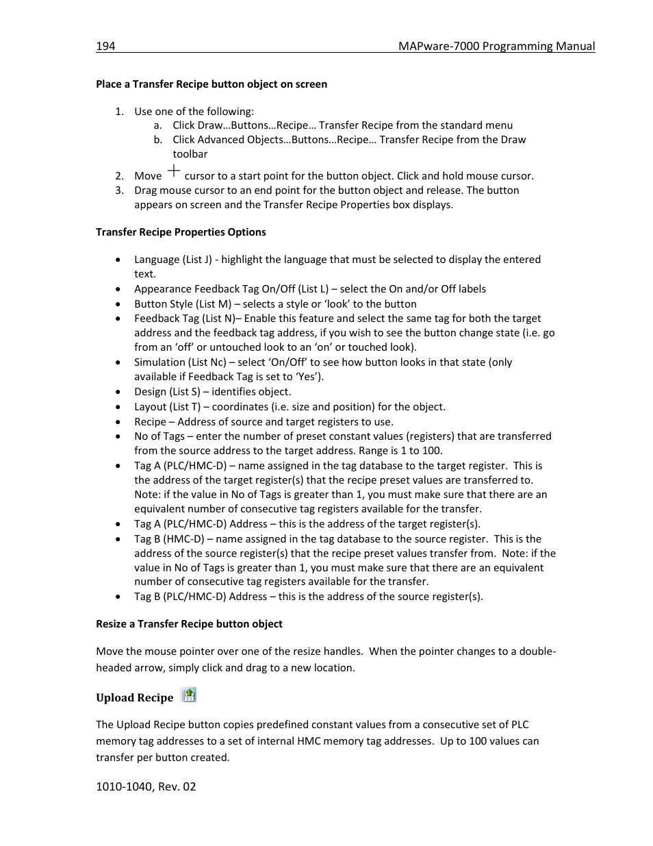 Upload recipe | Maple Systems MAPware-7000 User Manual | Page 194 / 336
