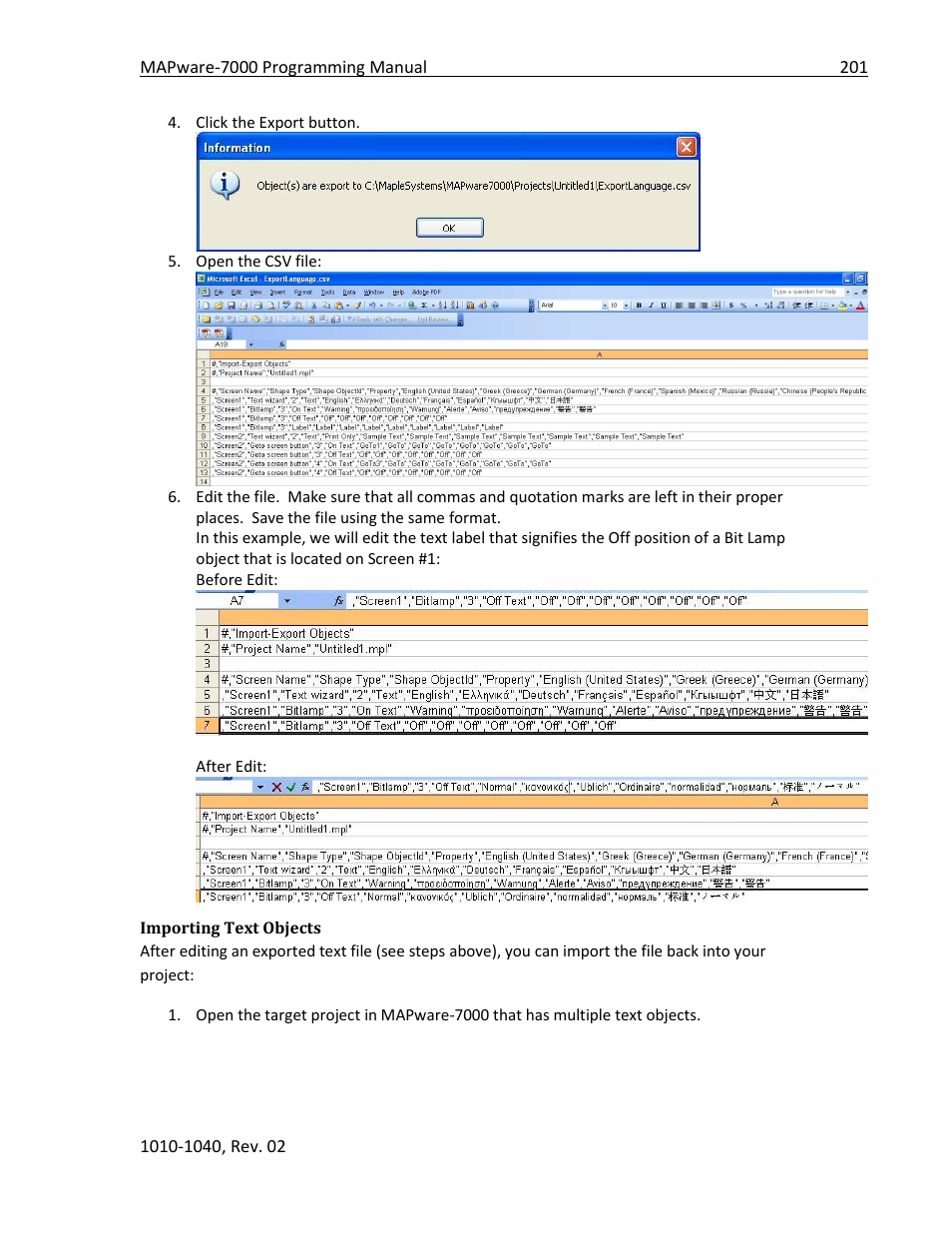 Importing text objects | Maple Systems MAPware-7000 User Manual | Page 201 / 336