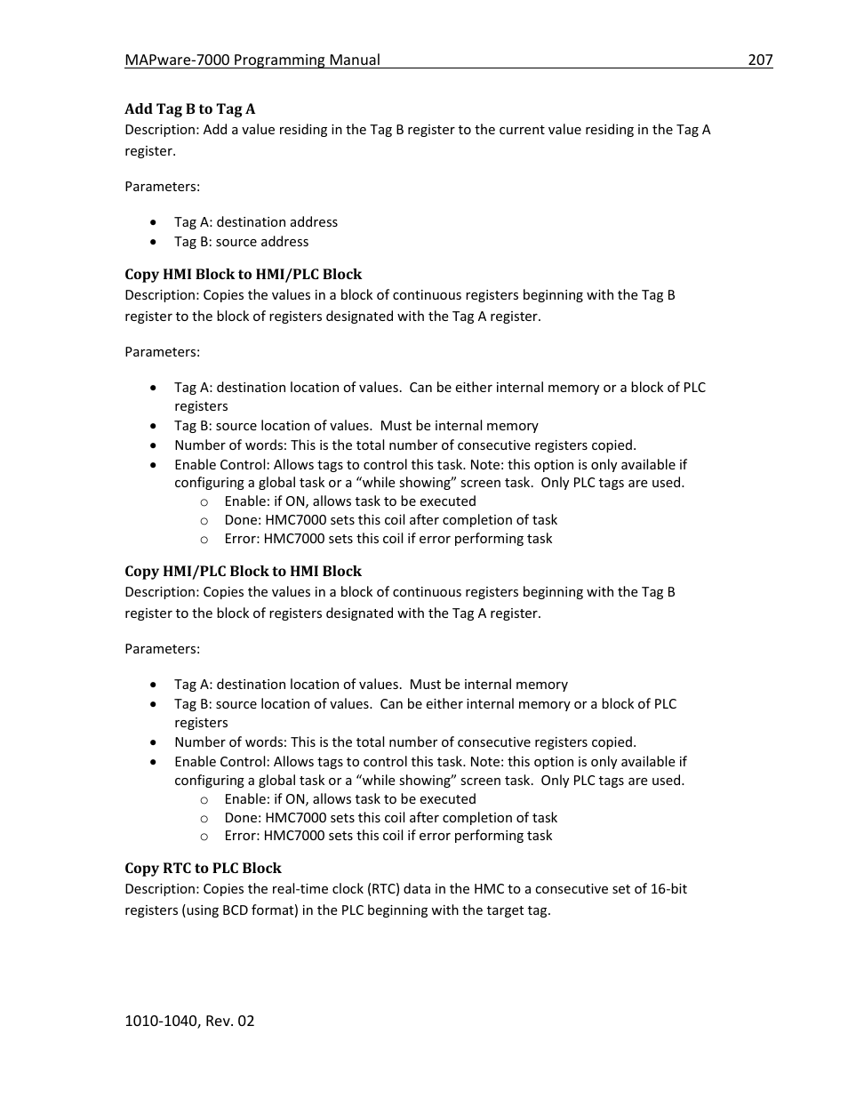 Add tag b to tag a, Copy hmi block to hmi/plc block, Copy hmi/plc block to hmi block | Copy rtc to plc block | Maple Systems MAPware-7000 User Manual | Page 207 / 336