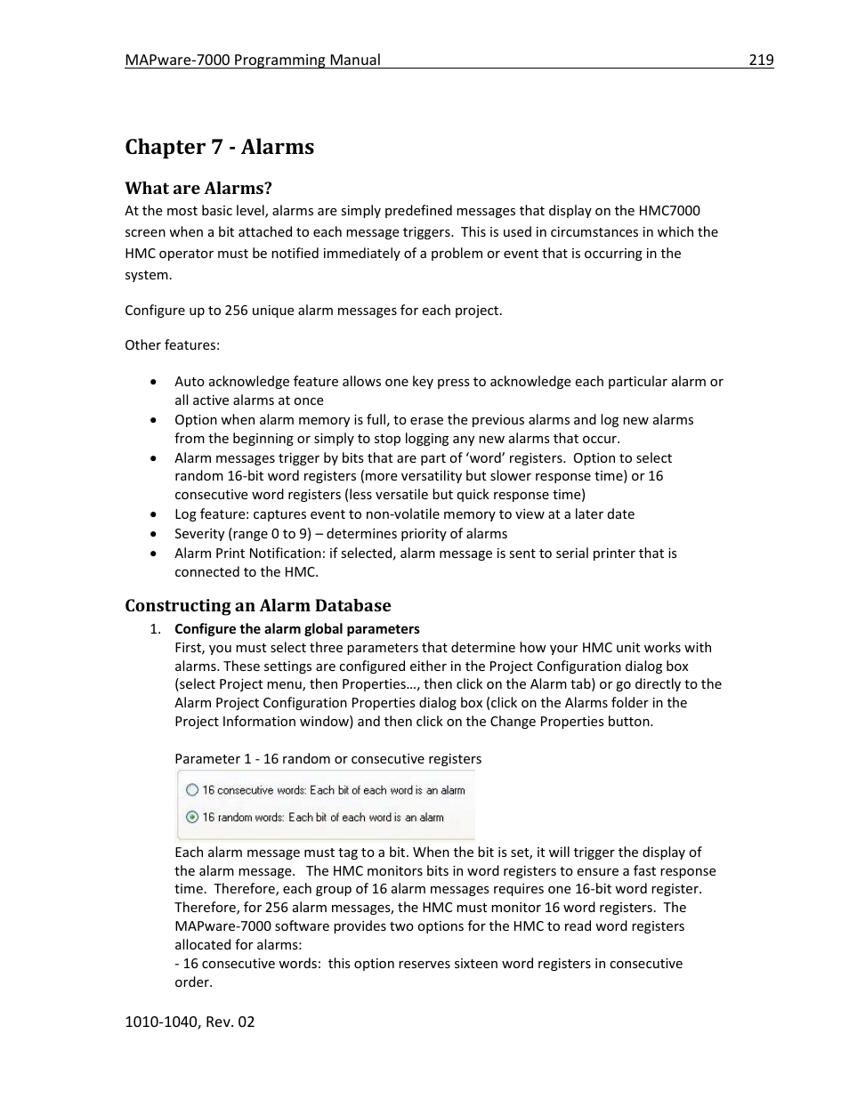 Chapter 7 - alarms, What are alarms, Constructing an alarm database | Maple Systems MAPware-7000 User Manual | Page 219 / 336