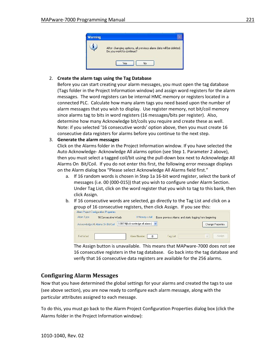Configuring alarm messages | Maple Systems MAPware-7000 User Manual | Page 221 / 336