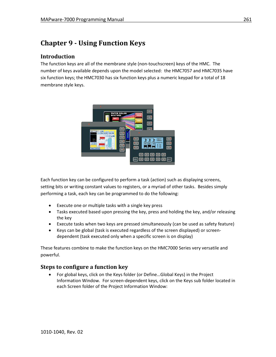 Chapter 9 - using function keys, Introduction, Steps to configure a function key | Maple Systems MAPware-7000 User Manual | Page 261 / 336