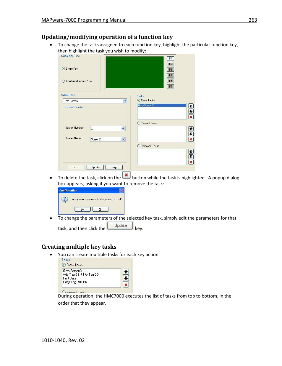 Updating/modifying operation of a function key, Creating multiple key tasks | Maple Systems MAPware-7000 User Manual | Page 263 / 336