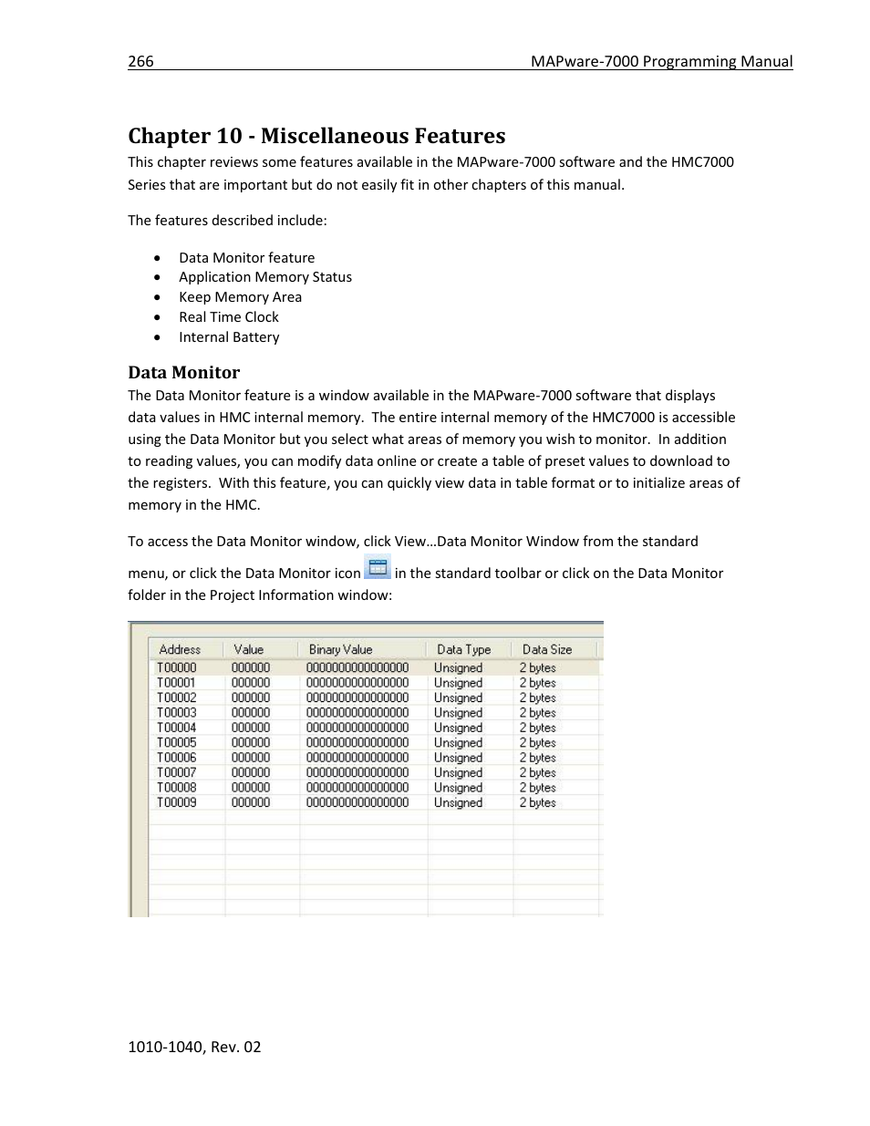 Chapter 10 - miscellaneous features, Data monitor | Maple Systems MAPware-7000 User Manual | Page 266 / 336