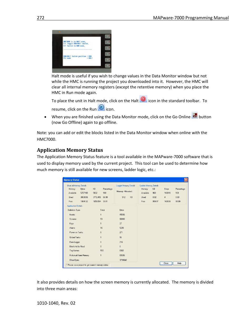 Application memory status | Maple Systems MAPware-7000 User Manual | Page 272 / 336